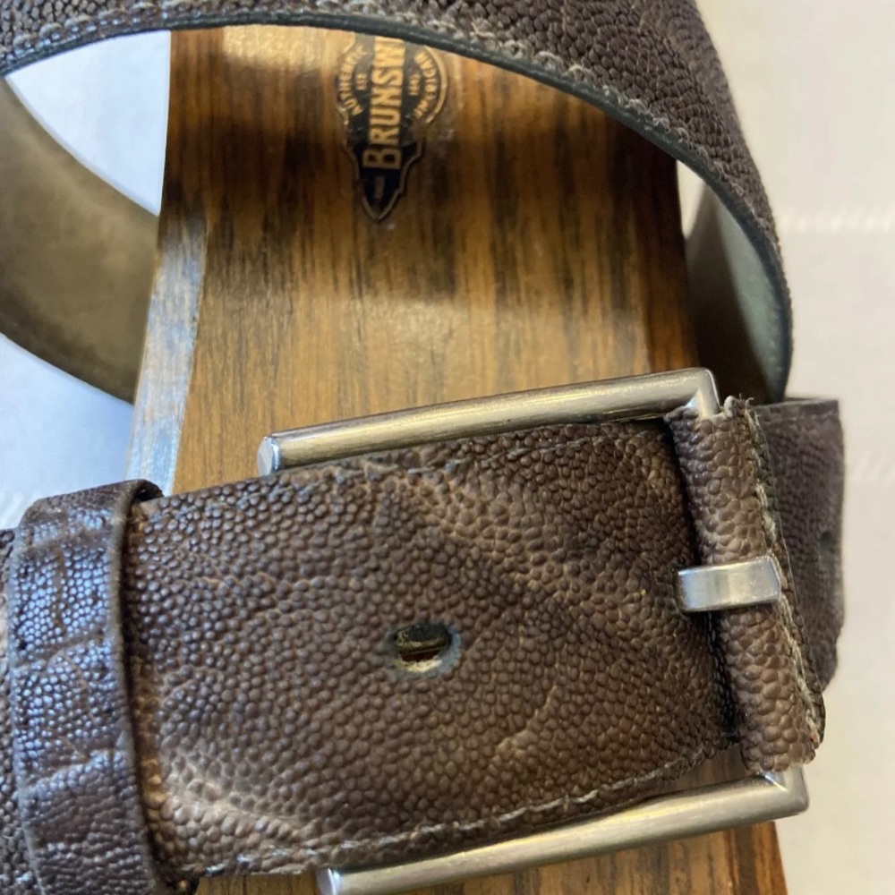 Vtg 60s Paris Genuine Elephant Leather Belt M/L 32”-37” Rustic Natural Gray - Picture 3 of 6